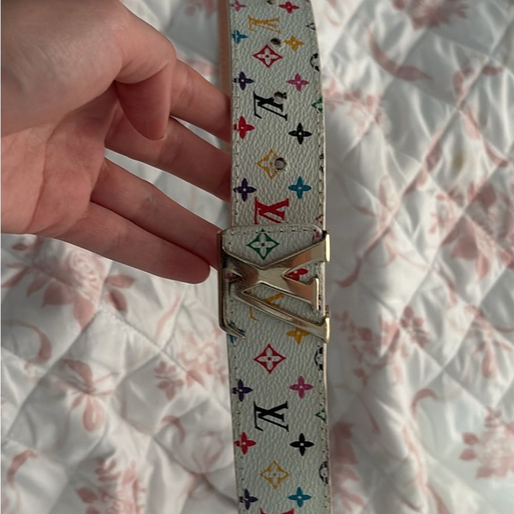 Louis Vuitton White and Gold Belt with Iconic Design